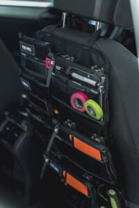Car seat back organiser with storage pockets